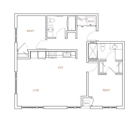 A floor plan of a house with labeled rooms including a living room, dining room, and kitchen.